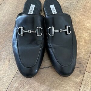 Steve Madden Black Leather Mules with Silver Hardware